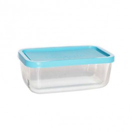 Rectangular glass food container blue plastic lid 8 x 5  / 21 x 13 cm -  Frigoverre - Bormioli Rocco